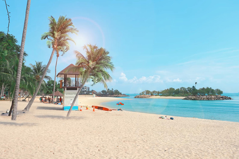 Sentosa Island has 3 beautiful beaches, free attraction singapore to soak in the sun